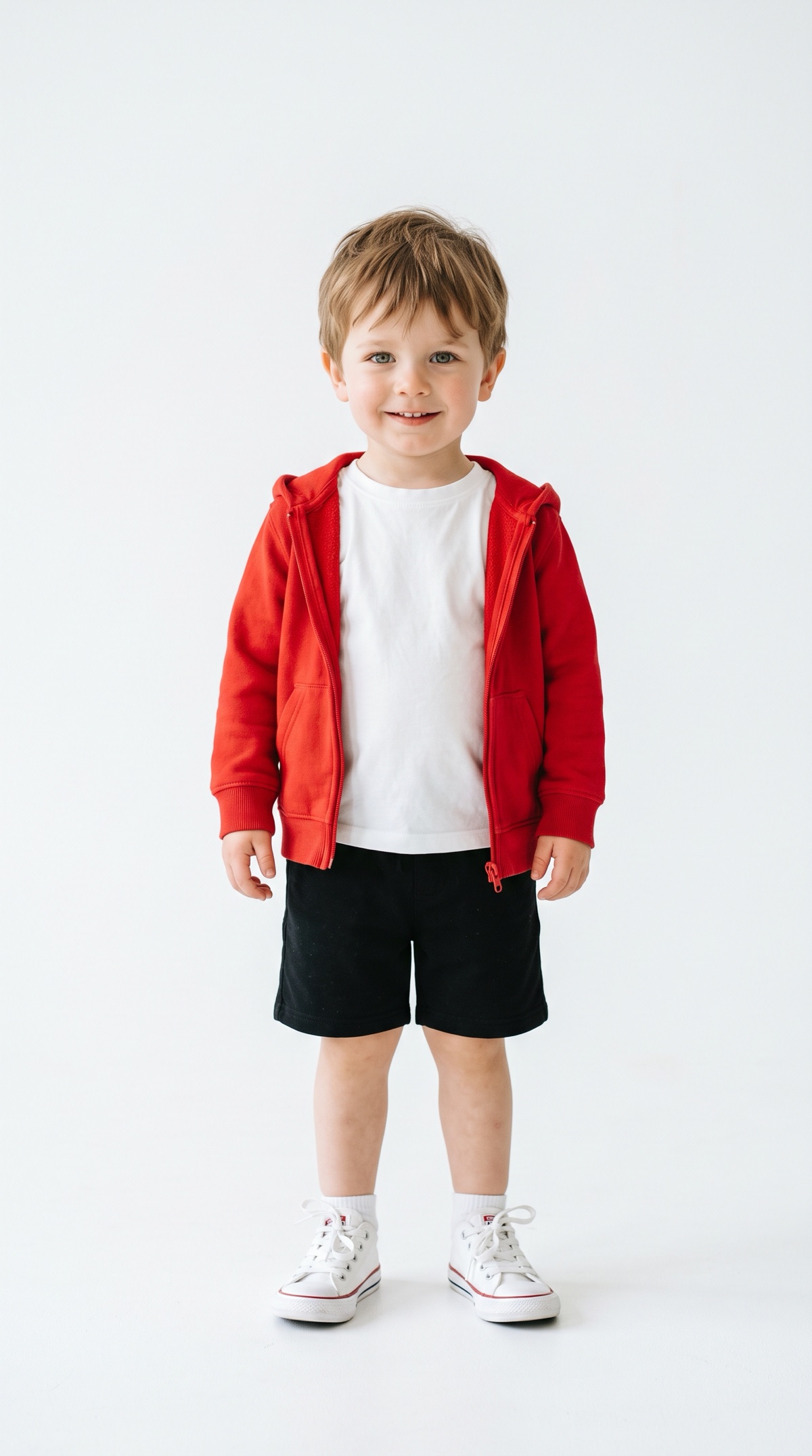 Red zip hoodie studio image